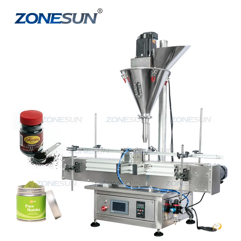 ZONESUN Full Automatic Small Bottle Auger Pepper Powder Coffee Acrylic Milk Powder Filler Dry Protein Powder Filling Machine