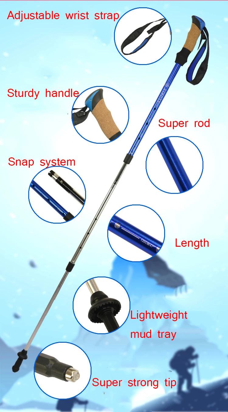 factory direct sales  customize 7075 external lock straight handle outdoor aluminum alloy trekking pole cane trekking cane