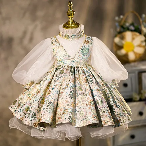 Long sleeves kid Flower Girls Birthday Party Dress Princess Tutu Wedding Dresses 0-10 years