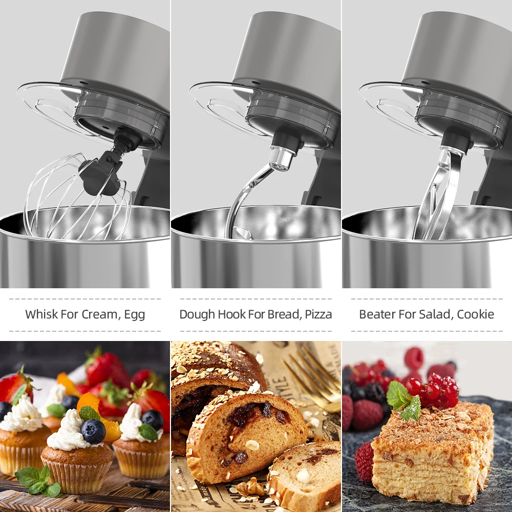 Electric Dough Mixer 6 Speeds Tile-Head Stand Dough Mixer Flour Mixing Machine Egg Cream Kneading Machine