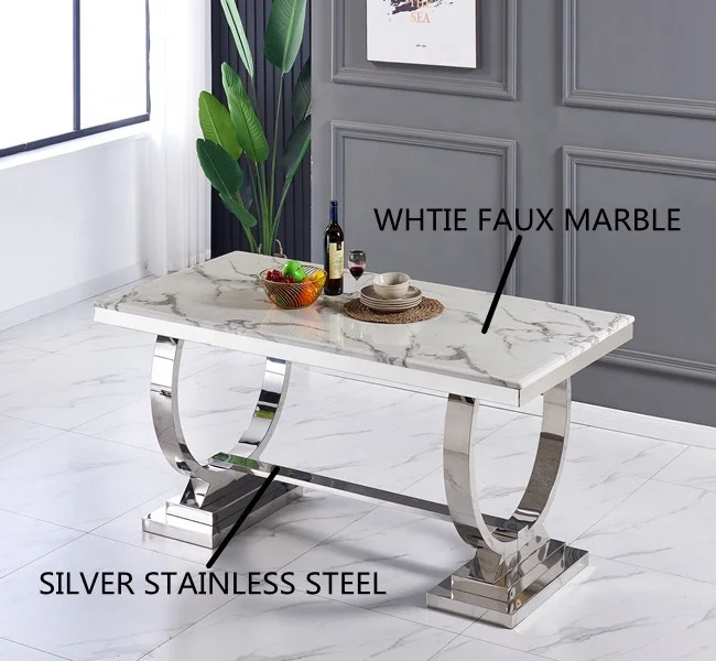 Luxury white marble dining table hot selling Furniture Dining Room Table Stainless Steel Base Dining Table