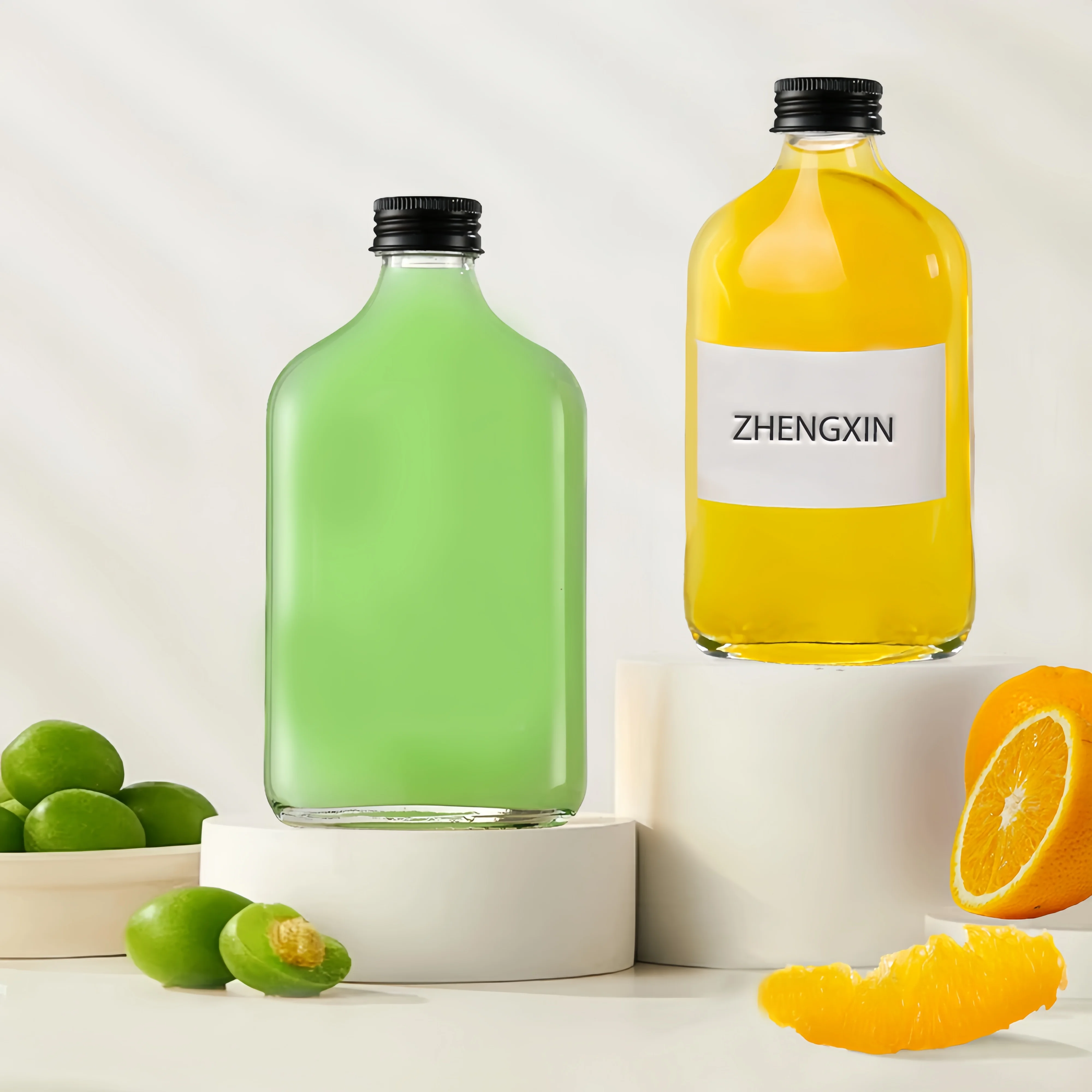 50ml 100ml 200ml 250ml 350ml 500ml Clear Flat Flask Beverage Packing Cold Brew Coffee Whisky Glass Bottles For Liquor Tea