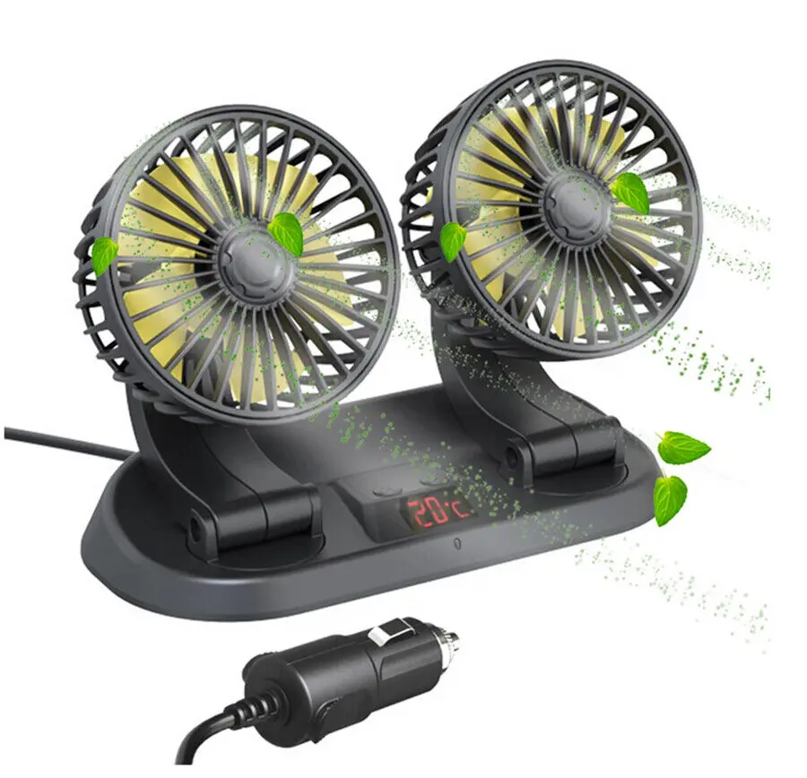 12/24V Dual Head Car Fan Portable 360 Degree Cooling Cooler Fans With Remote