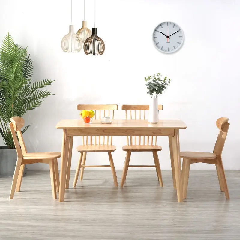 Best Nordic Solid Wood Dining Table and Chair Combination Home Restaurant Dining Table Type Walnut Color