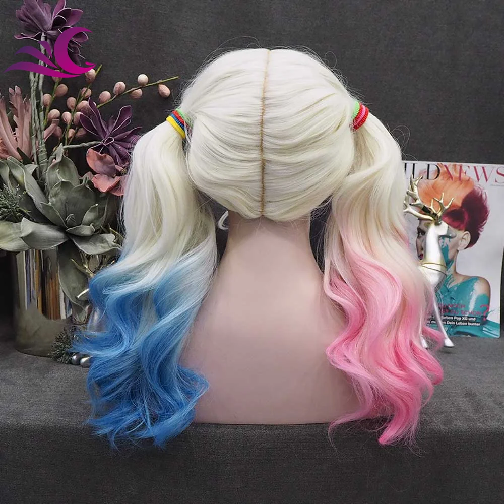 Celebrity Fashion Halle Quinn Pink and Blue Color Full Machine Sew Synthetic Wigs High Temperature Fiber Synthetic  Wigs