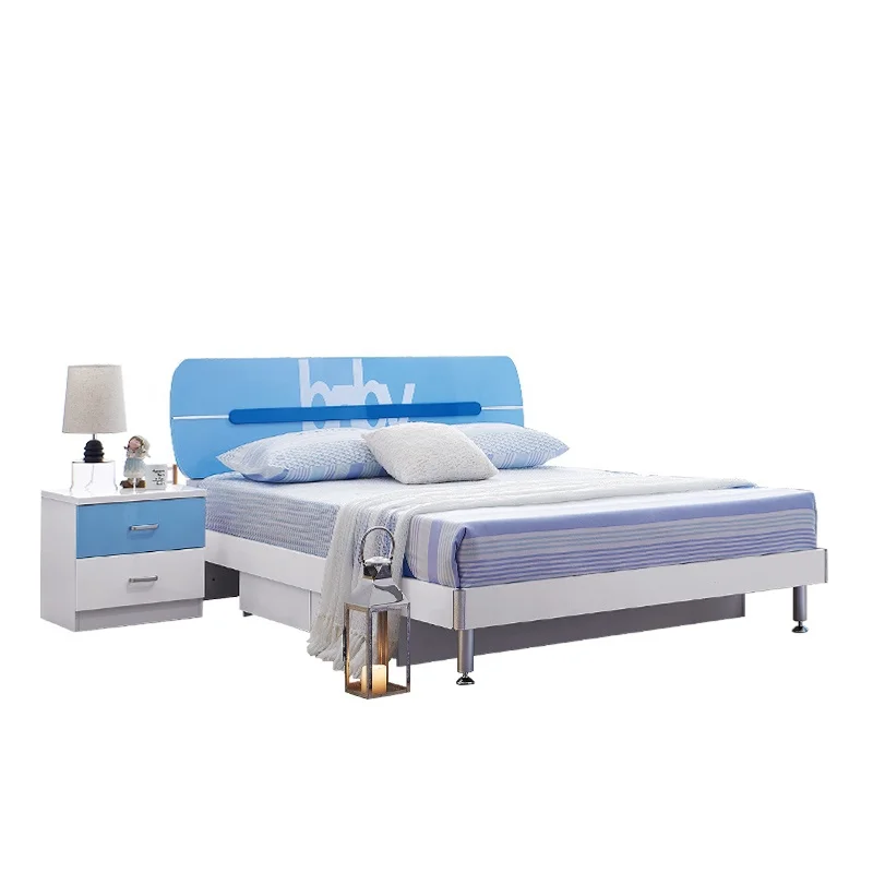 Оптовая цена, блестящий лаковый дизайн, детская кровать, синий комплект мебели для спальни для детей