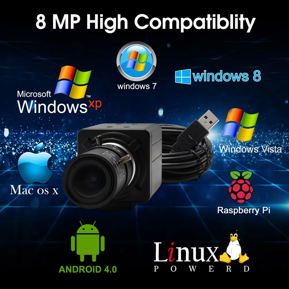 ELP Manual Focus Zoom 4x Varifocal IMX179 CMOS 8MP Video Conference Cam Web HD Surveillance Webcam UVC For Video Teaching