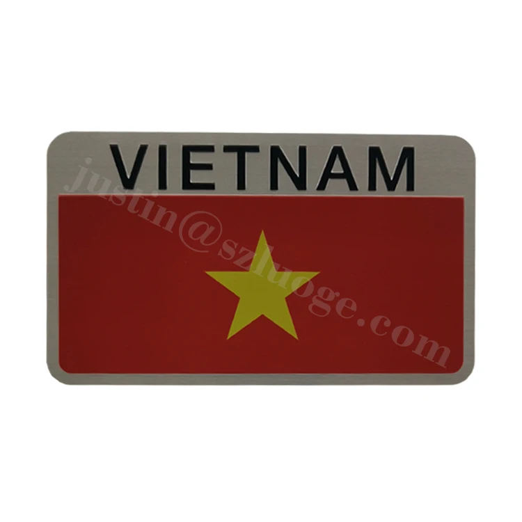 Custom Printed Aluminum Logo Flag Sticker Label Self-Adhesive Metal Badges and Emblems for Cars Metal Crafts