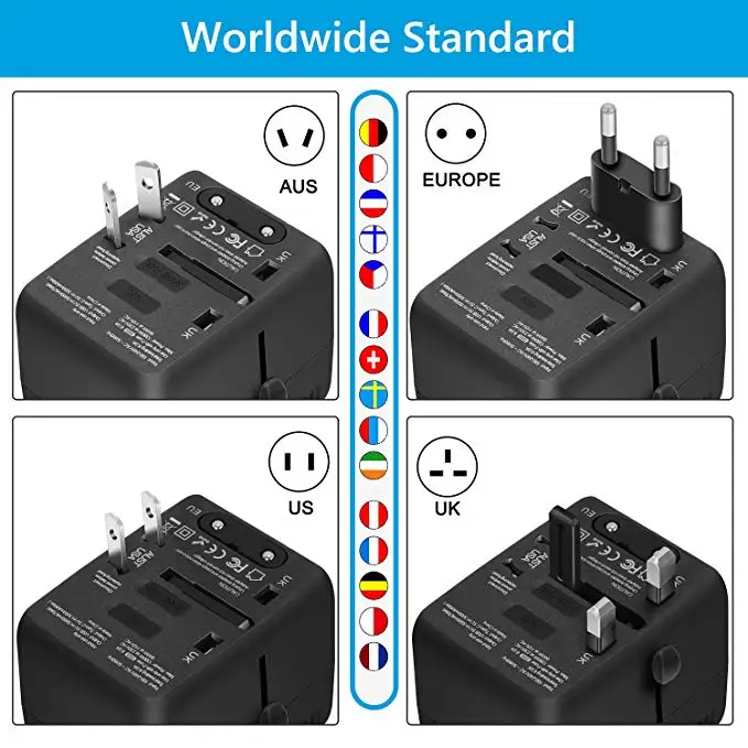 
2019 black travel adaptor conversion plug type c usb adapter with uk usa euro aus plug socket 