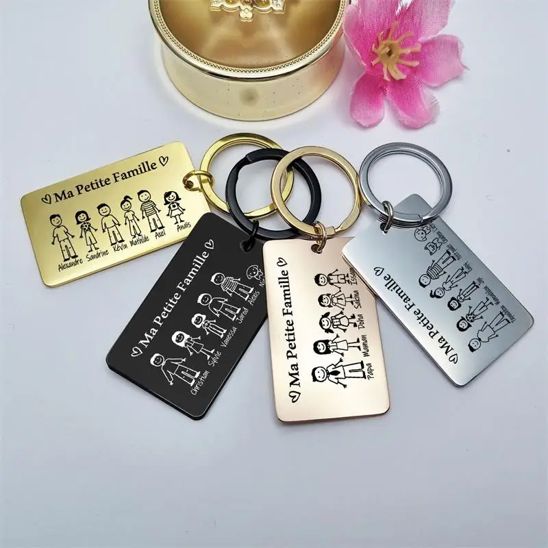 Custom Happy Family  4 Colors Families Member Keychain Square Round Key Chain