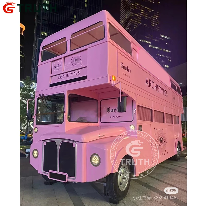 Luxury Double Decker Food Cart Open Bus Ice Cream Hot Dog Food Truck Mobile Beer Bar Food Truck Trailer