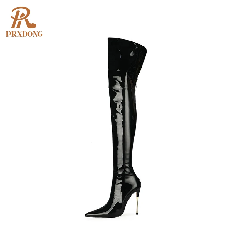 
Patent Leather Sexy Women Autumn Winter Over-the-Knee Boots Lady Shoes Pointed Toe Thin High Heel Zipper Party boots Plus Size 