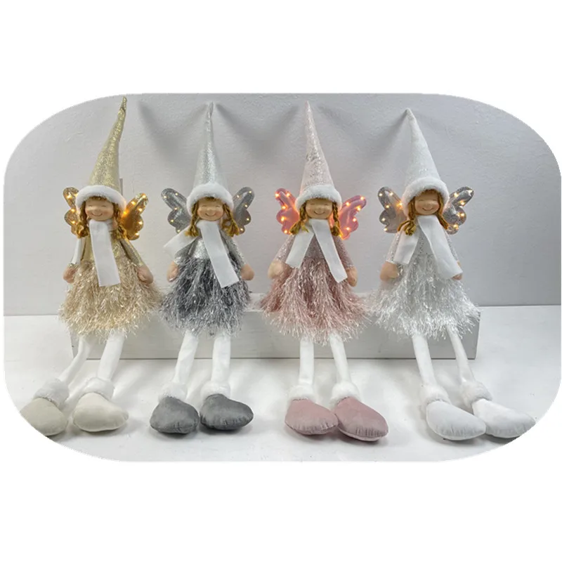 Holiday Supplies Birthday Present Crafts Christmas Fairy Doll Girl Elf  Wing Glitter Lamp Sitting Plush Glowing Angel Dolls