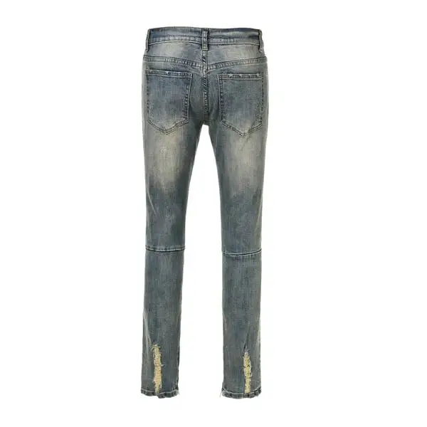 New fashion streetwear men DISTRESSED DENIM - VINTAGE BLUE jeans men denim