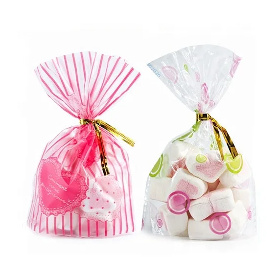 custom 100 pack biodegradable plastic bags with twist ties  for marshmallow candy snacks  cpp treat bags