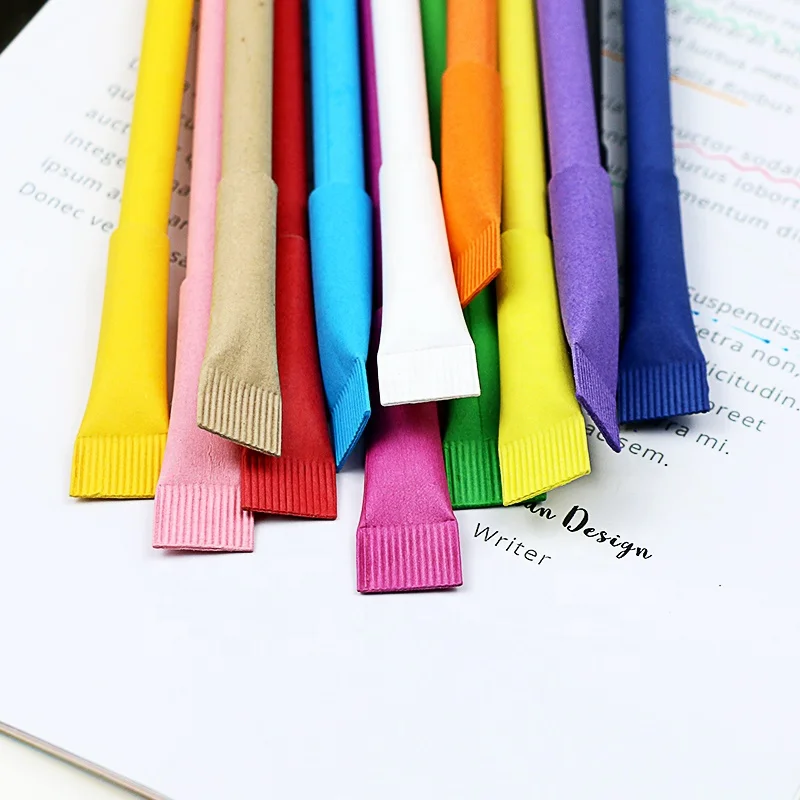 Recyclable School Stationery Kraft Paper Ball Pen with Logo Kids Colorful Paper Mate Pens Can Make Set