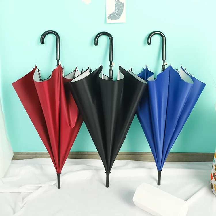 CHUVABAND 21 Inch 8 K Factory Wholesale Silver Coated J-Shape Handle Automatic Cheap Rain Umbrella With UV