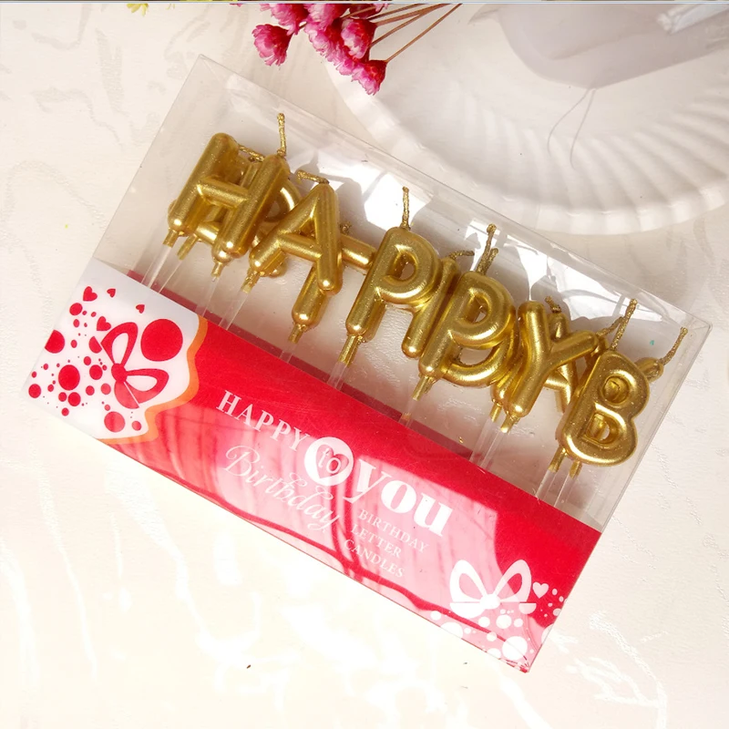 Custom Wax Happy Birthday Alphabet Party Gold Silver Words Candle Kids Happy Birthday Letter Cake Candles