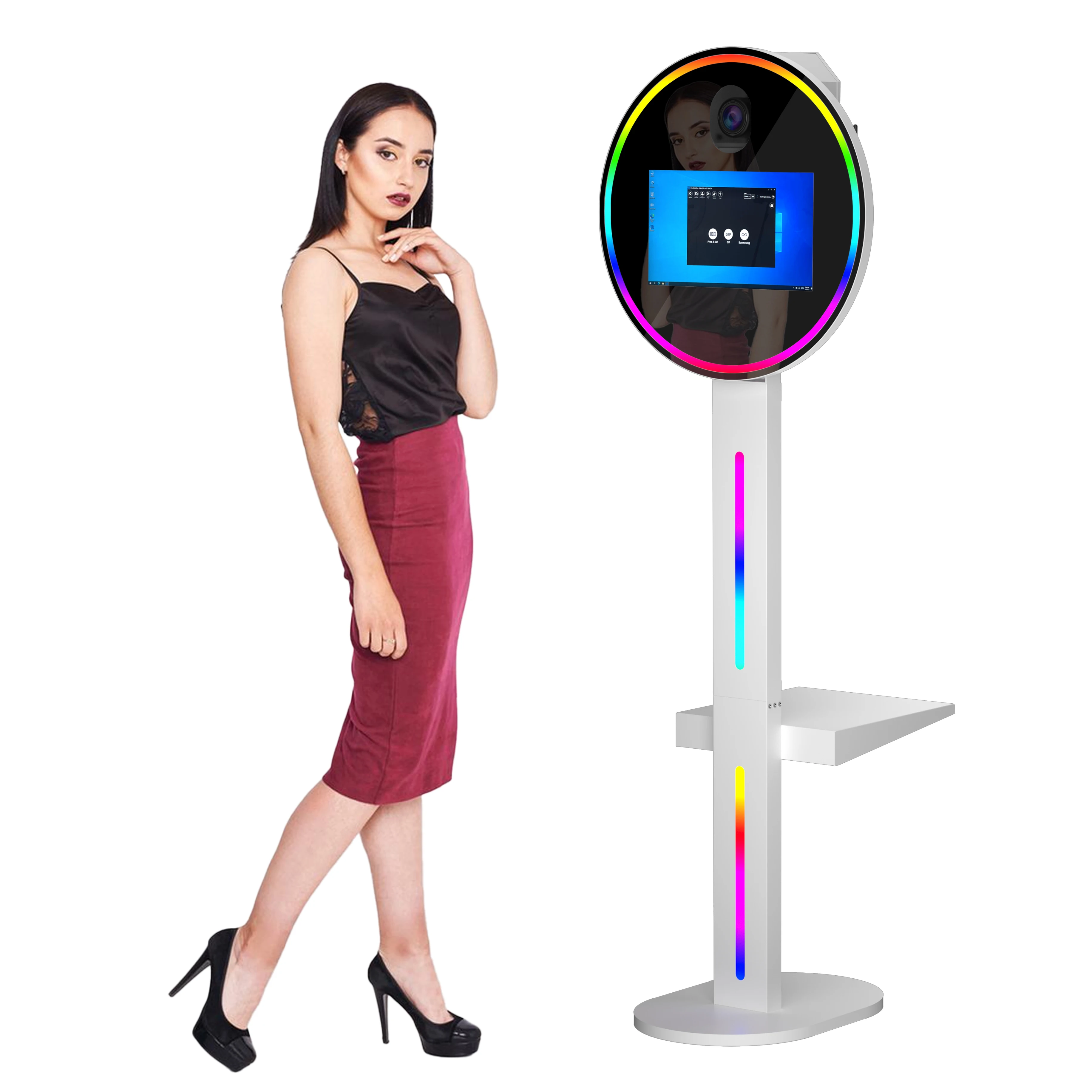 2024 Round model 15.6 inch touch screen dslr photo booth mini pc mirror photo booth shell with camera and printer