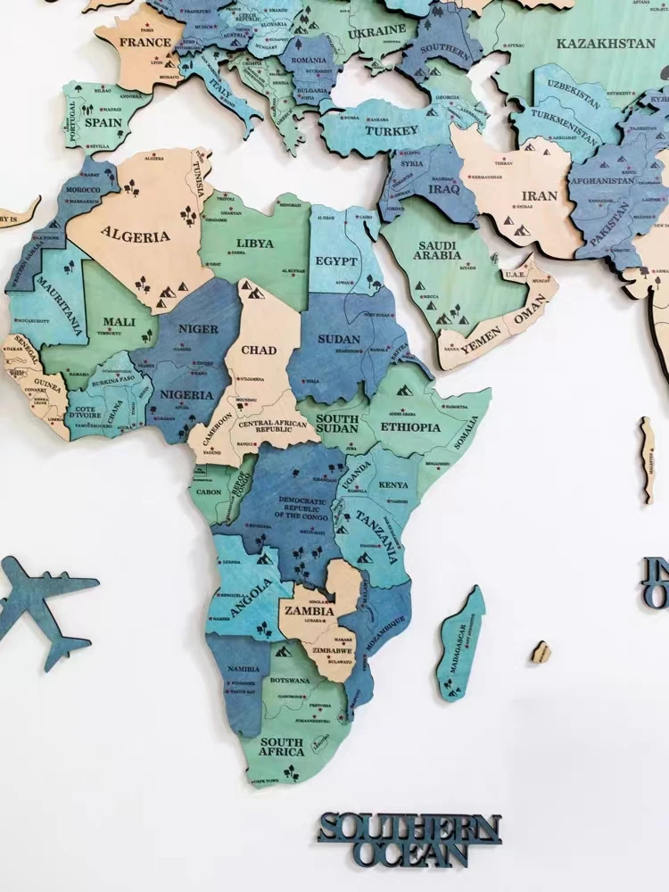 LED lights Factory Wholesale For Home map decor Wooden 3D Decoration art wall wood world map With light Backboard World