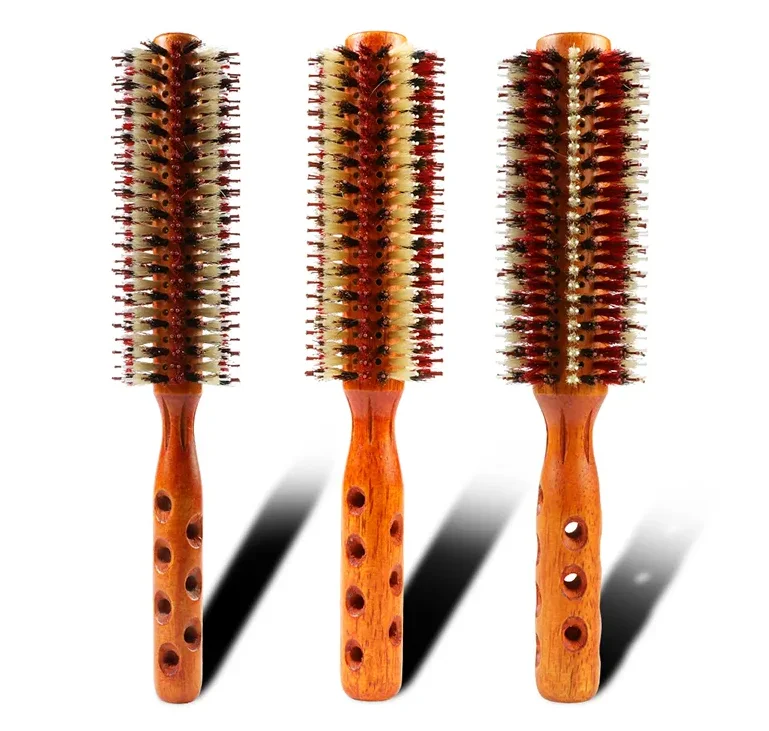 Hair Brush with Boar Bristle for Salon Styling Round Wooden Pear Blossom Wooden Curly Hair Comb Modeling Super Round RolleR Comb