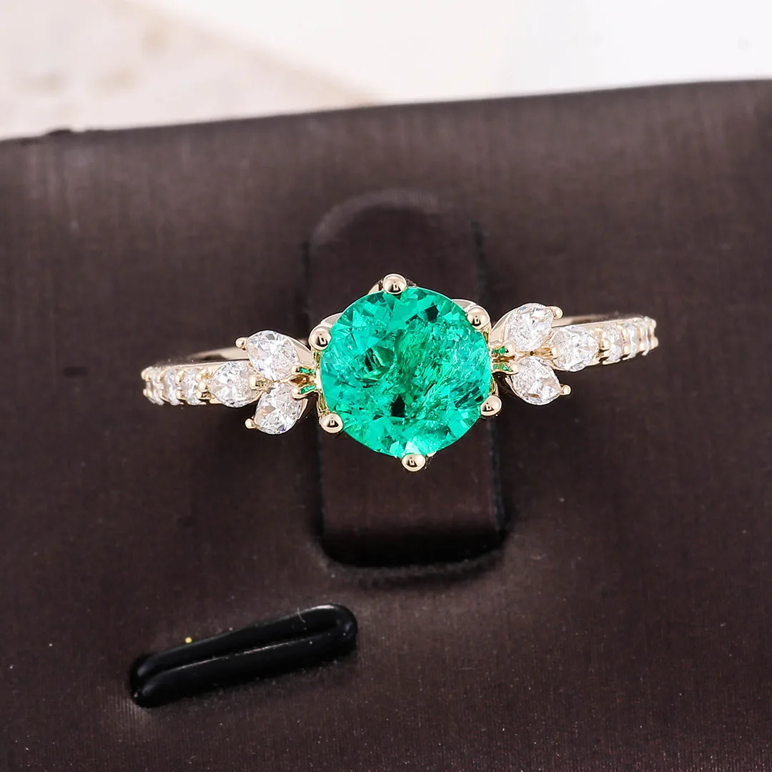 Luxury Jewelry 14K Solid Gold Lab Grown Emerald Engagement Ring Elegant Design Colombian Emerald Wedding Ring