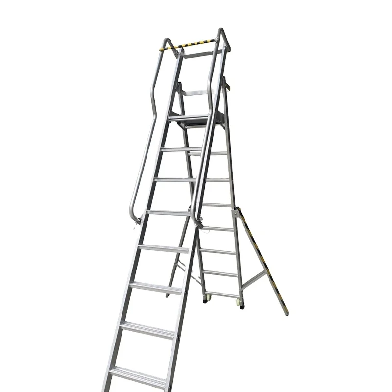 Platform Step Ladders with Wheel Extra Wide Platform Step with Handrails