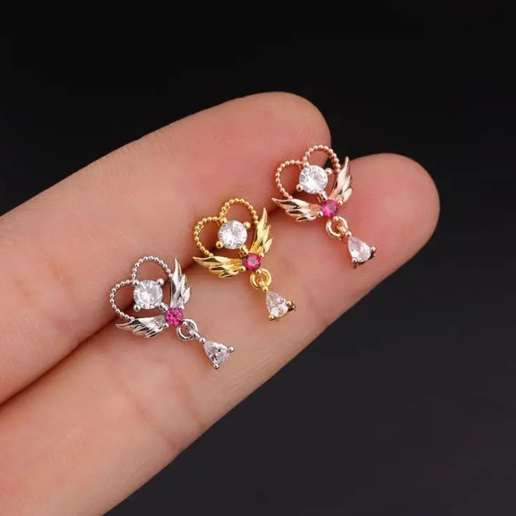 Chinese manufacturer trendy colorful customized cubic zircon sleeper earring cartilage