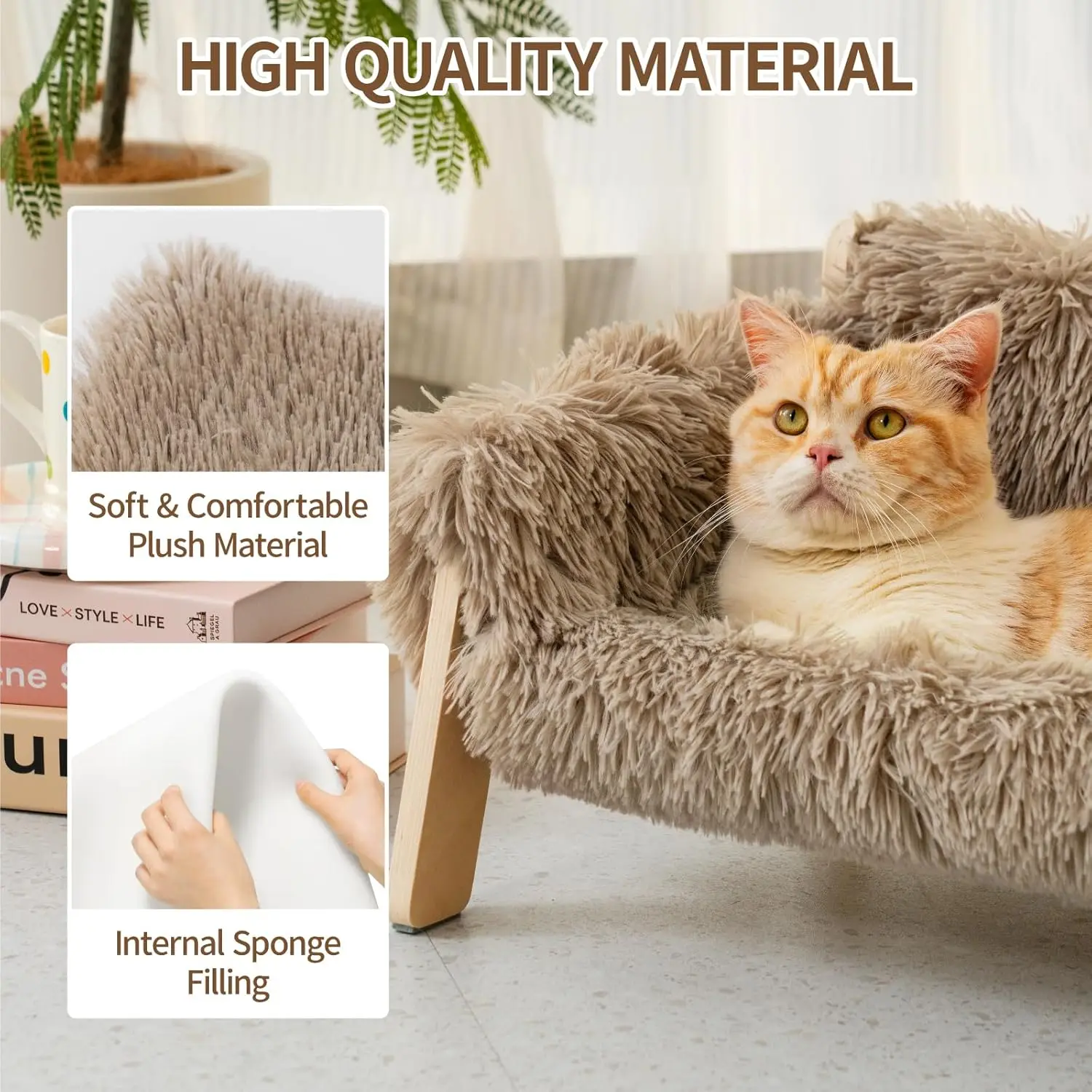 Handcrafted Wooden Cat Bed Sofa Sturdy Fluffy Couch Small Dogs Wooden Bed Elevated Pet Furniture Cat Wood Bed