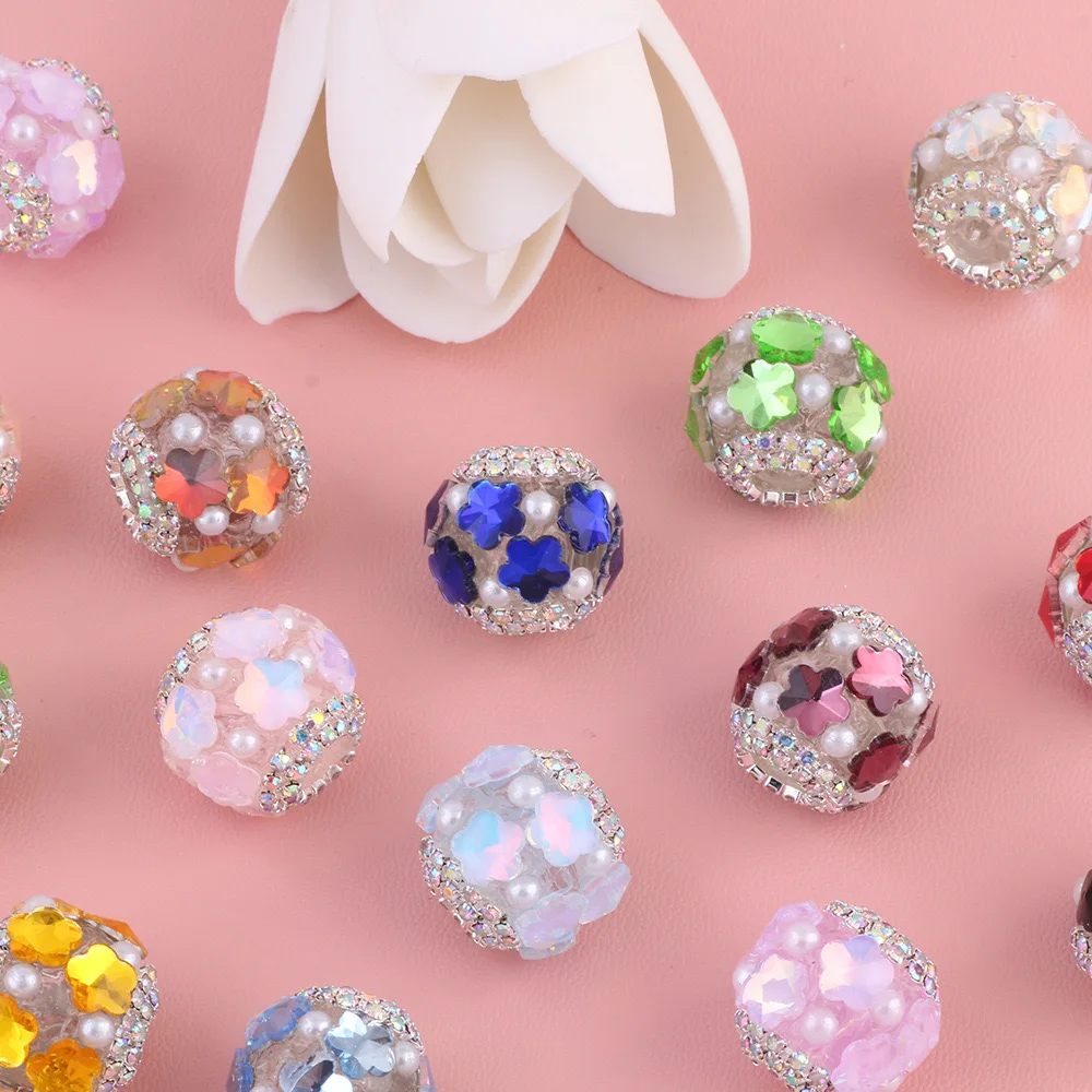 Five-pointed Star Inlaid Acrylic Heavy Industry Diamond Love Pearl Loosely Beaded diy Handmade Beaded Pen Necklace Jewelry 17mm