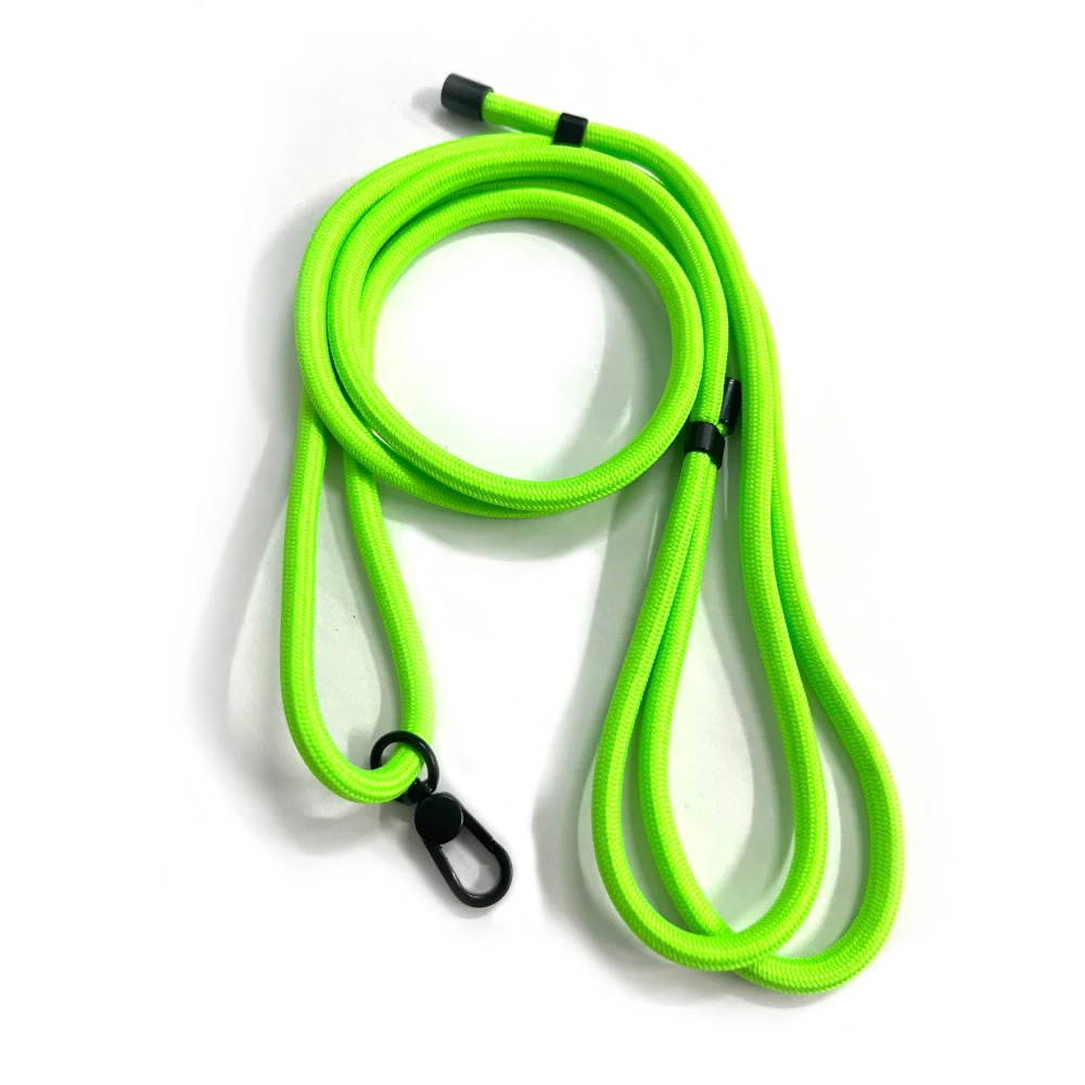 Custom Nylon Rope Highly Visible Fluorescent Green Mobile Phone Lanyard With Adjustable Length Black Metal Hooks