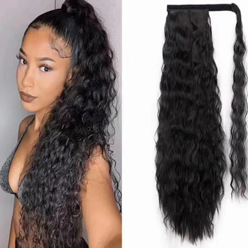 2021 NEW Hot Sell Afro kinky Straight Ponytail Hair Puff Drawstring Hair Bun Synthetic Hair wig 22inch