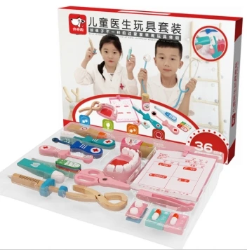 Educational Dentist Role Play Doctor Kits Kids Wooden Medical Doctor Toy Set Pretend Play