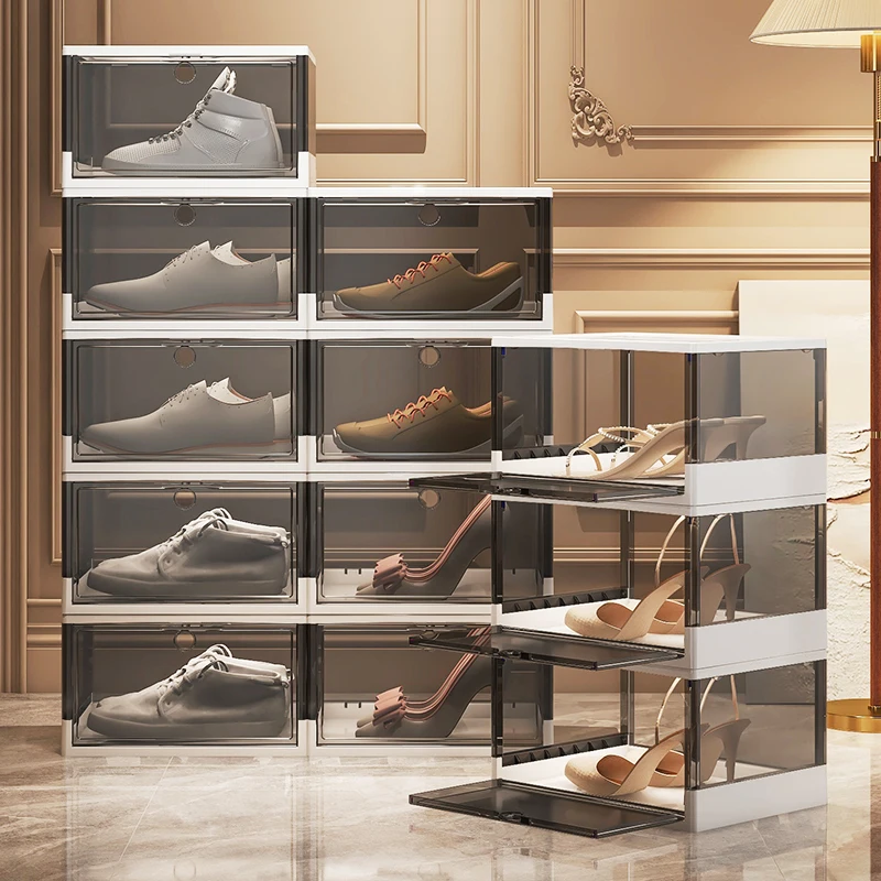 Magnetic Stackable Foldable Plastic Shoe Box Transparent Sneakers Shoe Rack Shoes Storage Organizer