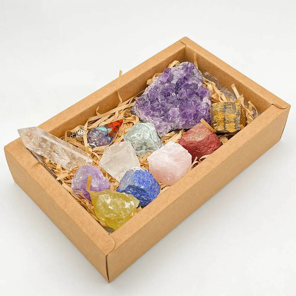 Gemstones Raw Healing Stones Clear Crystal 7 Chakra Stones Collection Point Set For Yoga Meditation Amethyst Gem