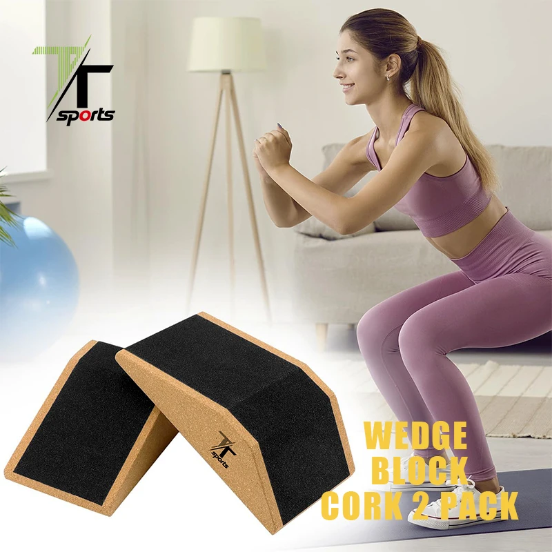 TTSPORTS Portable cork Calf Raise Block Squatting Heel Wedge Block set for Weightlifting, Squat,Deadlift,Yoga