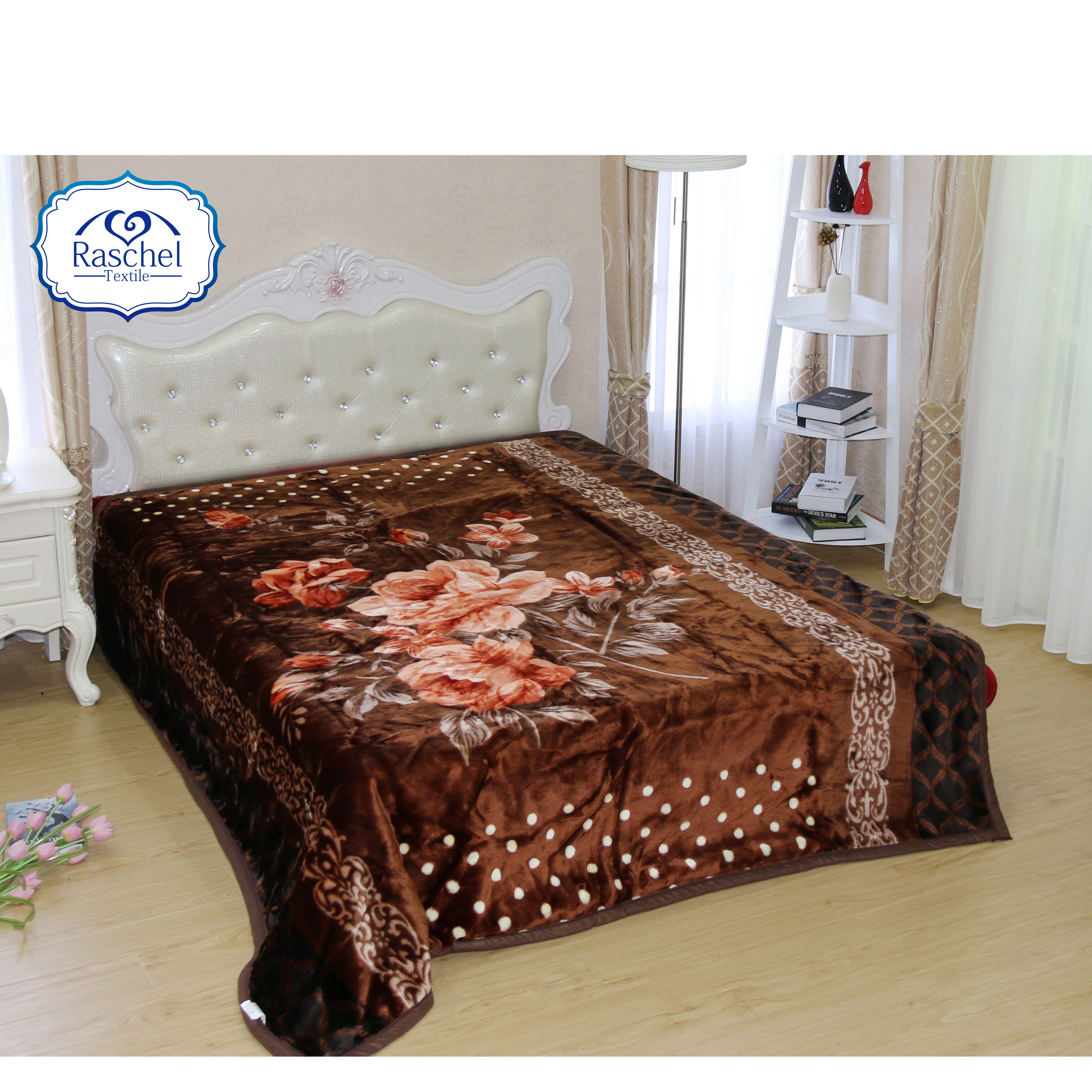 rasilan blanket spain Heavy Weight Floral Printed 2 Ply 1 Side Embossed Mink Blanket