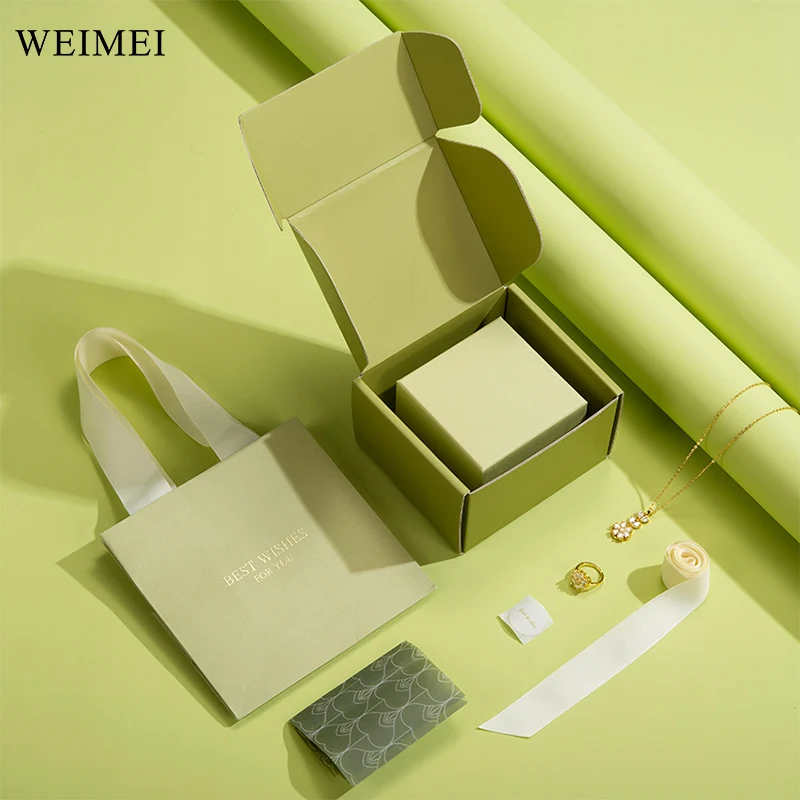 WEIMEI OEM Custom Logo Print Printing Luxury Green Small Gift Shopping Jewelry Packaging Paper Bag