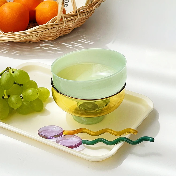 Eco Friendly Customized Color Glassware Bowls Creativity Modern Style fruit ice cream Colored Borosilicate Glass Bowl and Cup