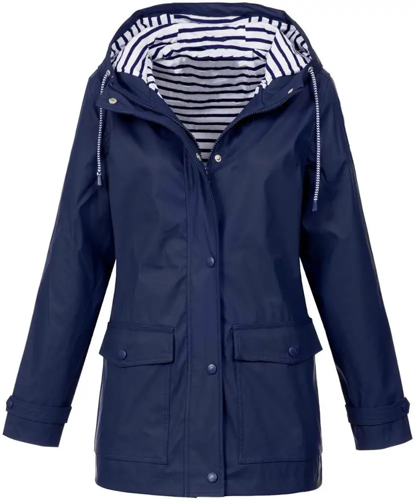 monogram women rain jacket hooded rain coat Waterproof Zipper Solid Jacket