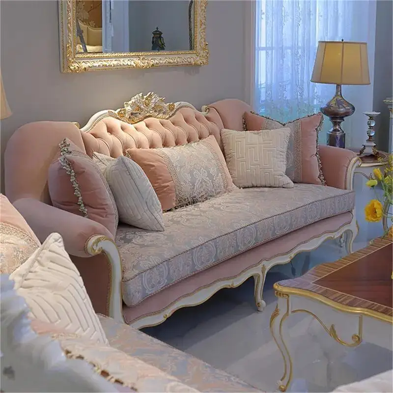 pink fabric Antique Sofa Manufacturers European Style Classic Fabric Dubai Wholesaler Couch Living Room Sofa