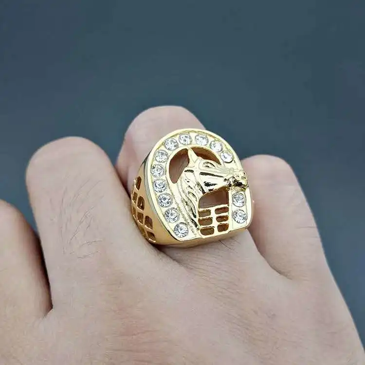 
2021 New Fashion Latest Designs Gold Plated CZ Horse Head Man Rings 