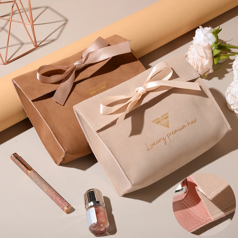 Lionwrapack Top Selling Custom Logo Printed Velvet Bags Luxury Envelope Flap Suede Jewelry Pouch Cosmetic Bag