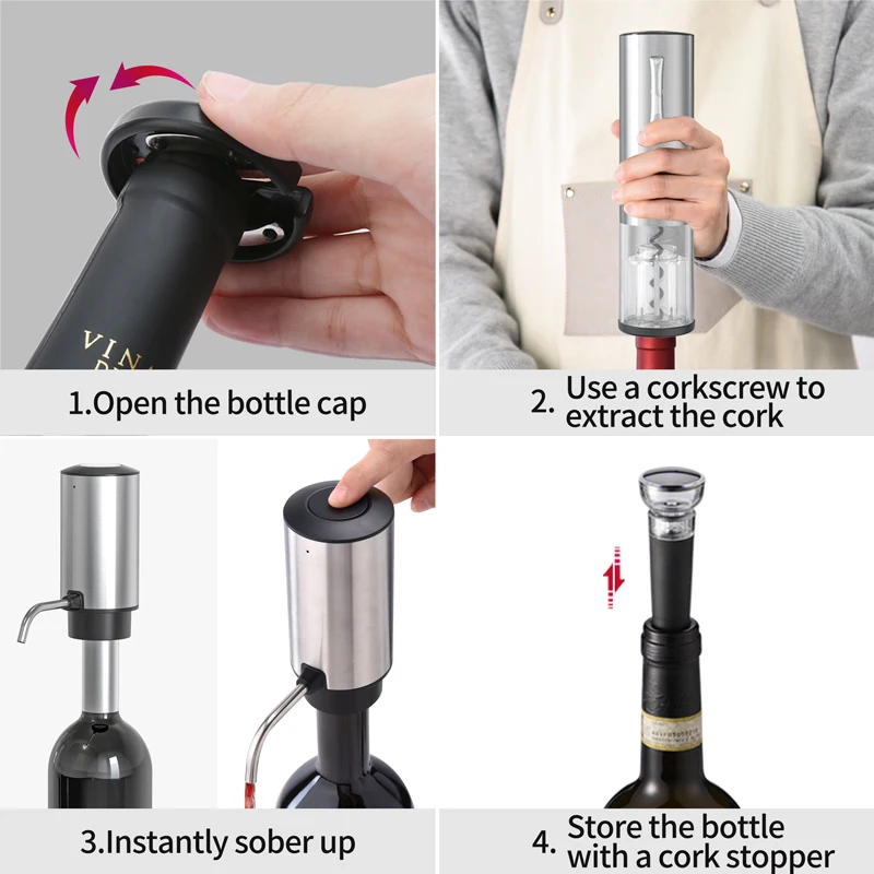 Luxury 5 in1 Rechargeable Wine Gift Set Stainless Steel Electric Wine Aerator and Pourer Wholesale
