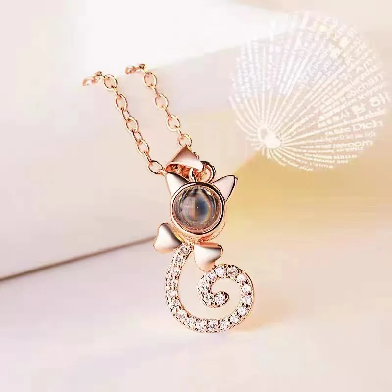 Non Tarnish Water Proof Cheap Pendant 100 language i love you Projection Gold Plated Fashion Jewelry Necklaces Jewelry Custom
