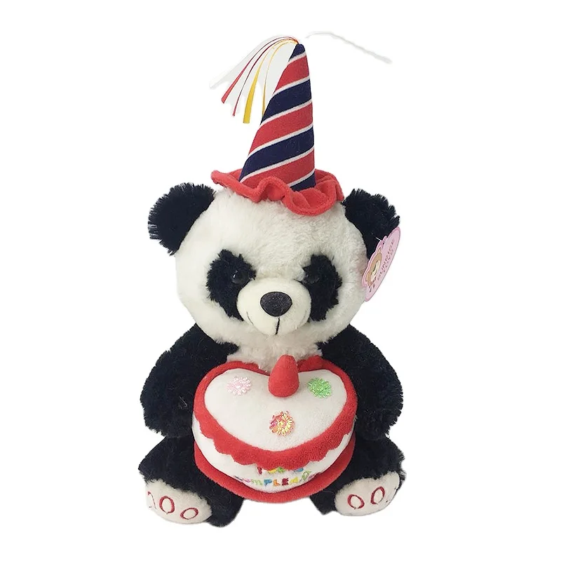Wholesale Custom Plush Teddy Bear Panda Dog Animal Musical Holding Cake Plays Happy Birthday