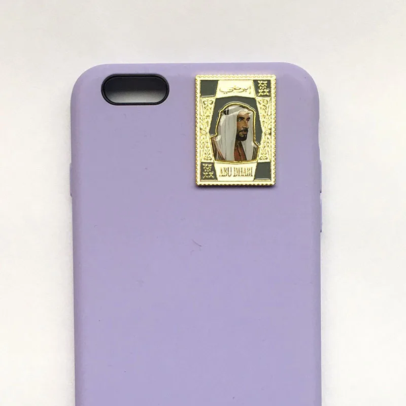 New arrival! 25mm gold plated square shaped UAE ABU DHABI  logo metal adhesive sticker for Mobile phone