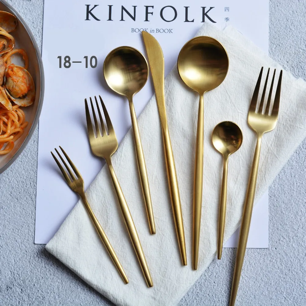 
Portugual Style PVD Gold Plated Cutlery Set Stainless Steel Crockery 