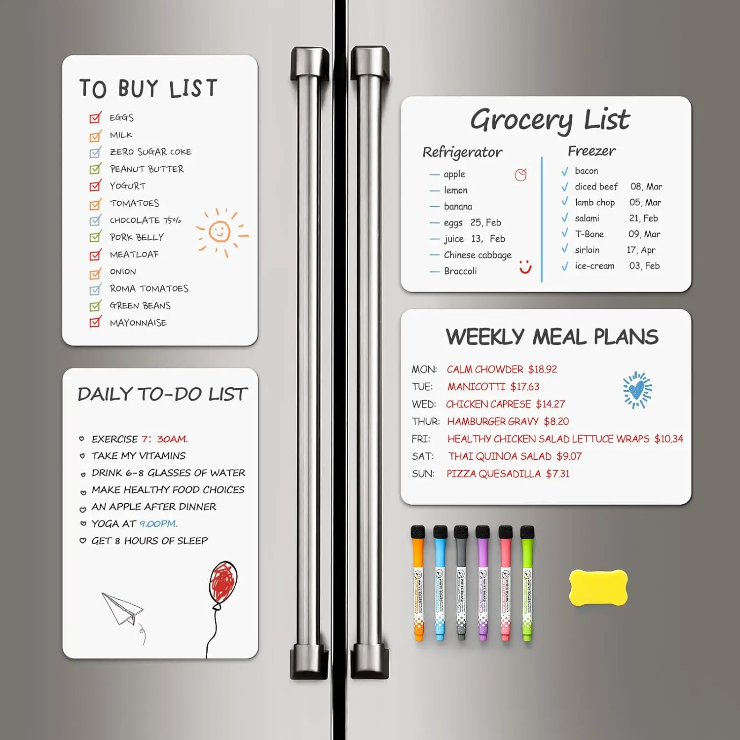 4PCS Magnetic Whiteboard for Fridge with Stain Resistant Technology, Magnetic Dry Erase Whiteboard,with 6 Markers and 1 Eraser