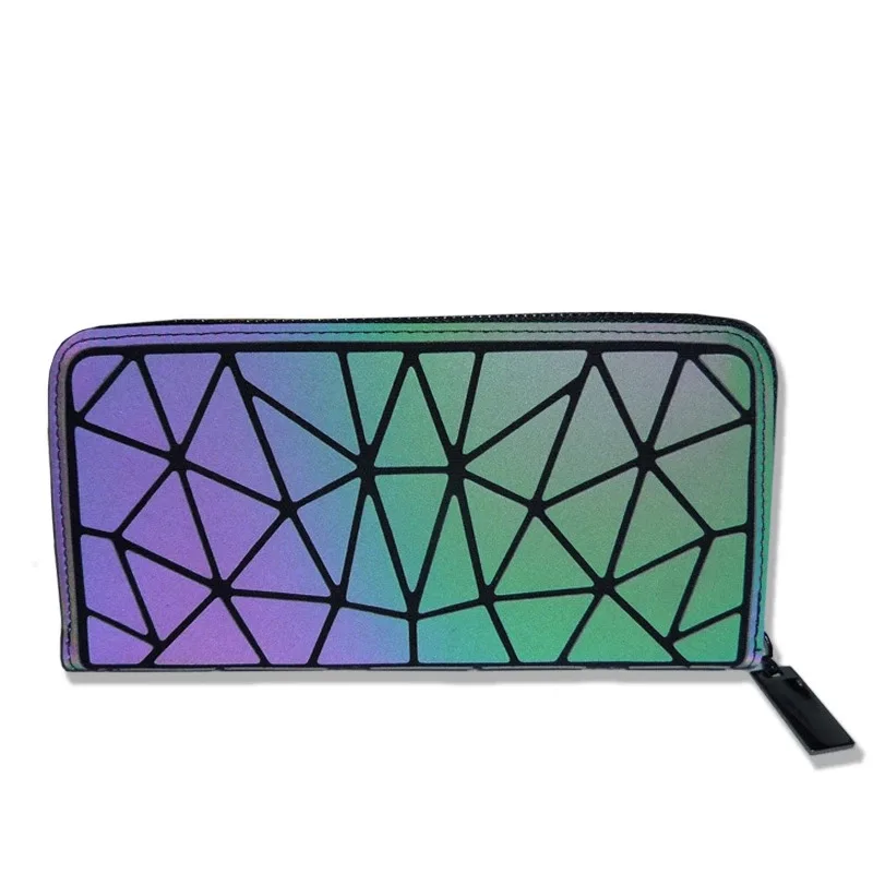 Factory Low MOQ Latest Fashion  Larger Phone Bag Unisex Coin Card Purse High Quality Luminous  Geometric Wallet for Women